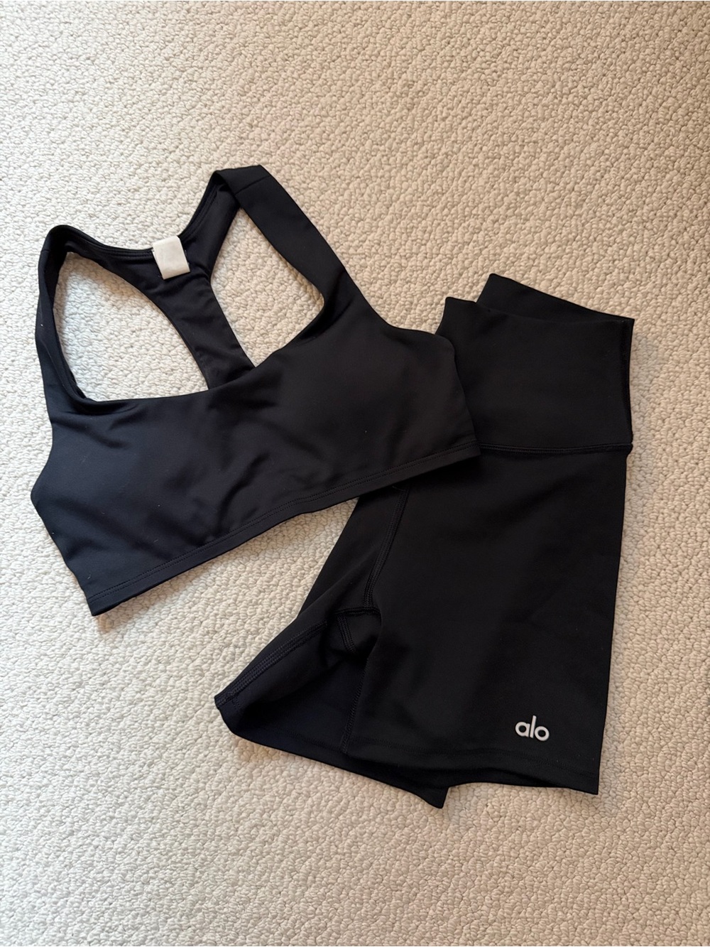 ALO Yoga airlift Black Racerback Sports Bra and High-Waist yoga Shorts Xs